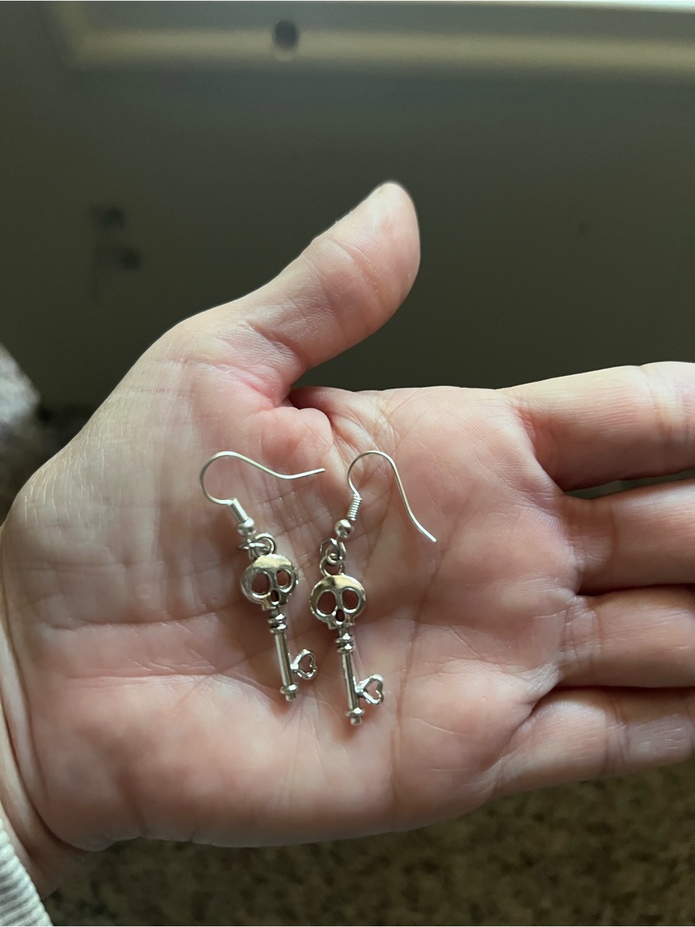Silver Skull Key Dangle Earrings - Women's Jewelry